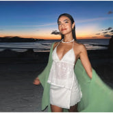 Sheer Strap Sequin Top Lace Up Mini Skirt Set